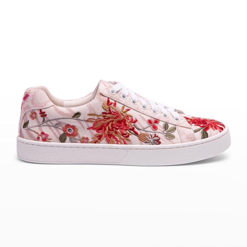 Johnny Was Jayla Floral Embroidered Canvas Low Top Sneakers JWS0922 Size 10